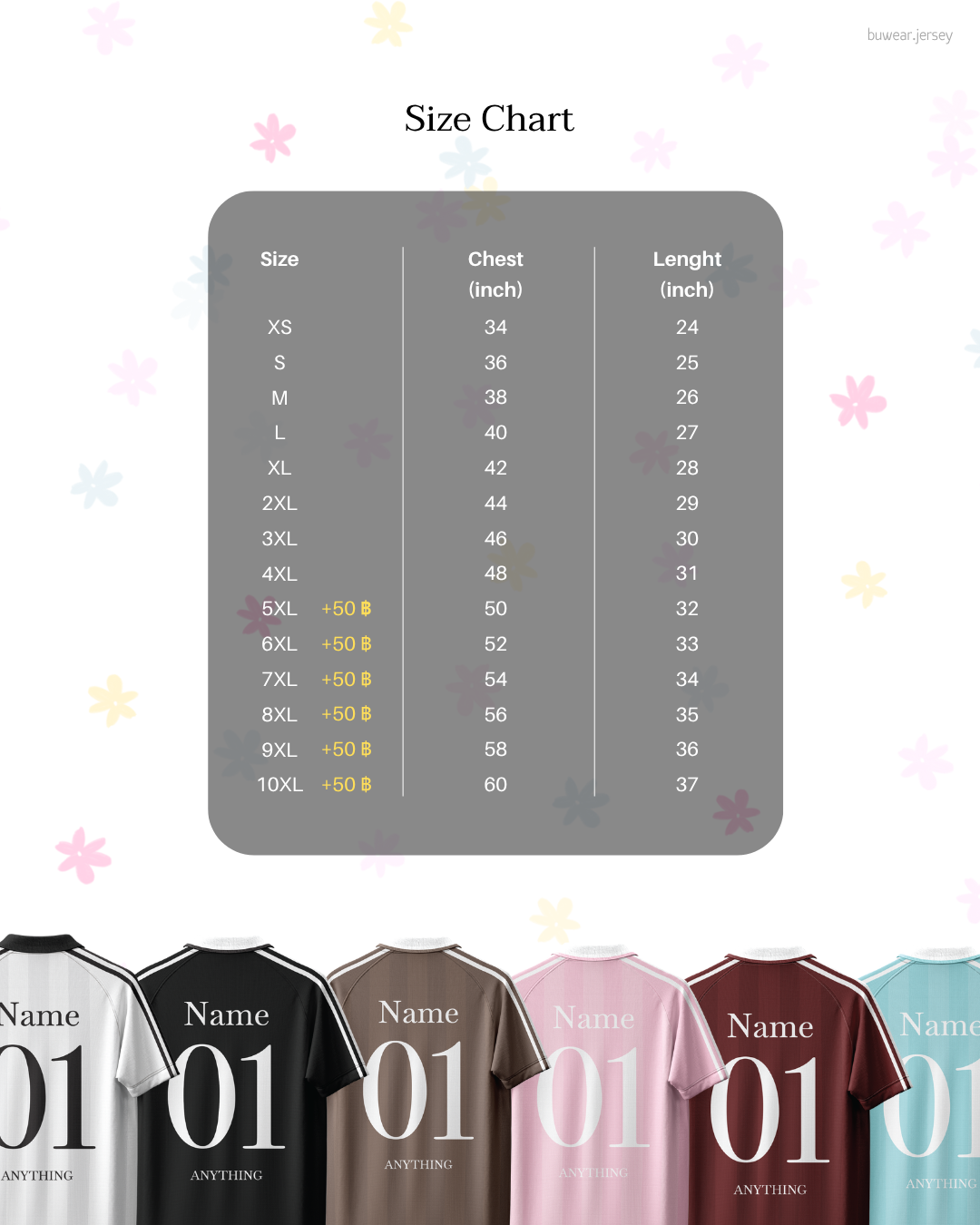 ตารางไซซ์เสื้อ BUWEAR XS–10XL