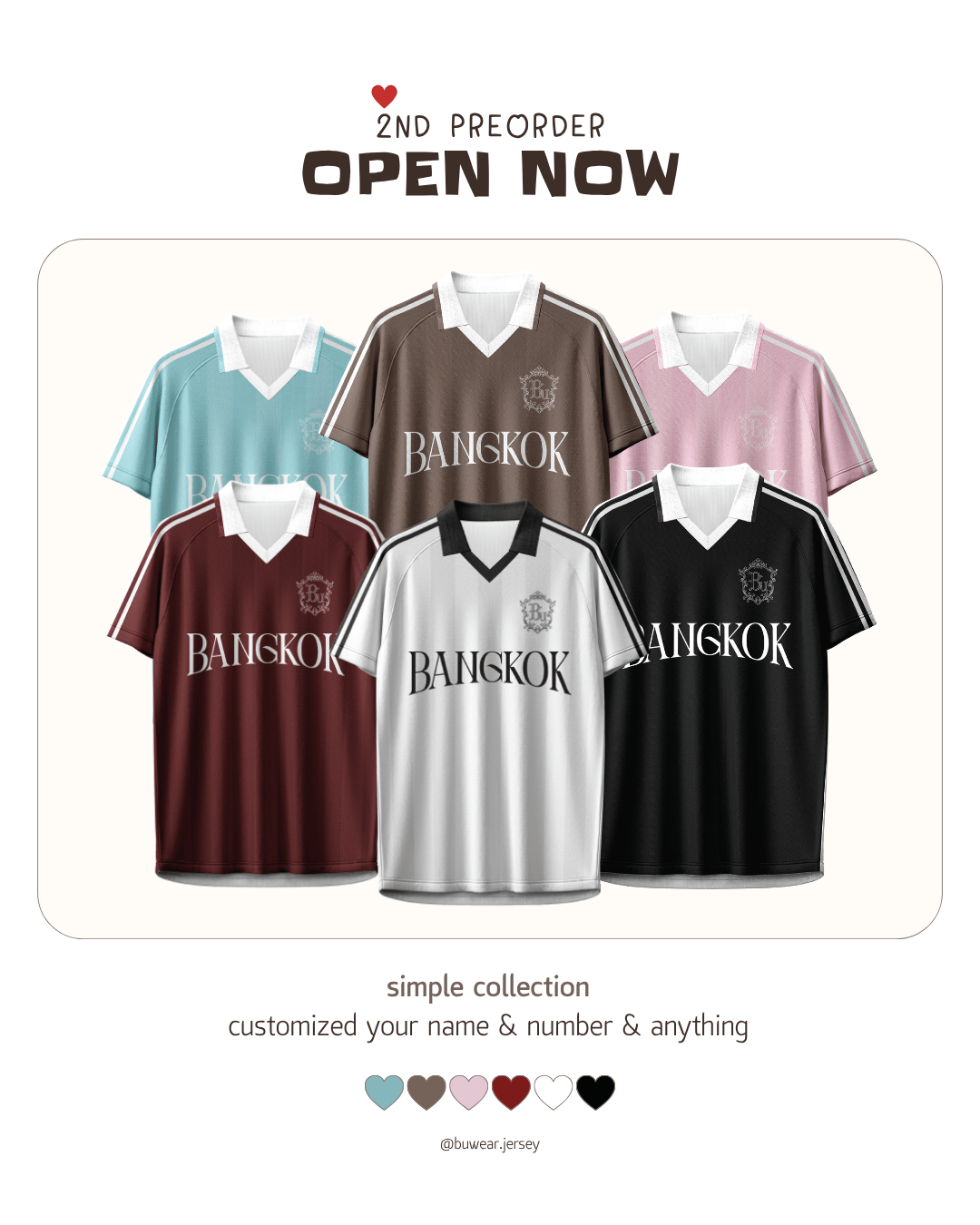BUWEAR Simple Collection — เสื้อ 6 สี พร้อมปักชื่อและหมายเลข